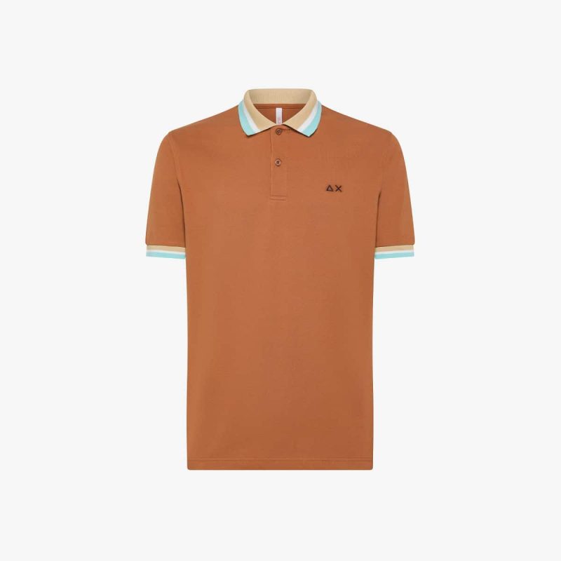 SUN68 – POLO BIG COLLAR MULTISTRIPE RUST