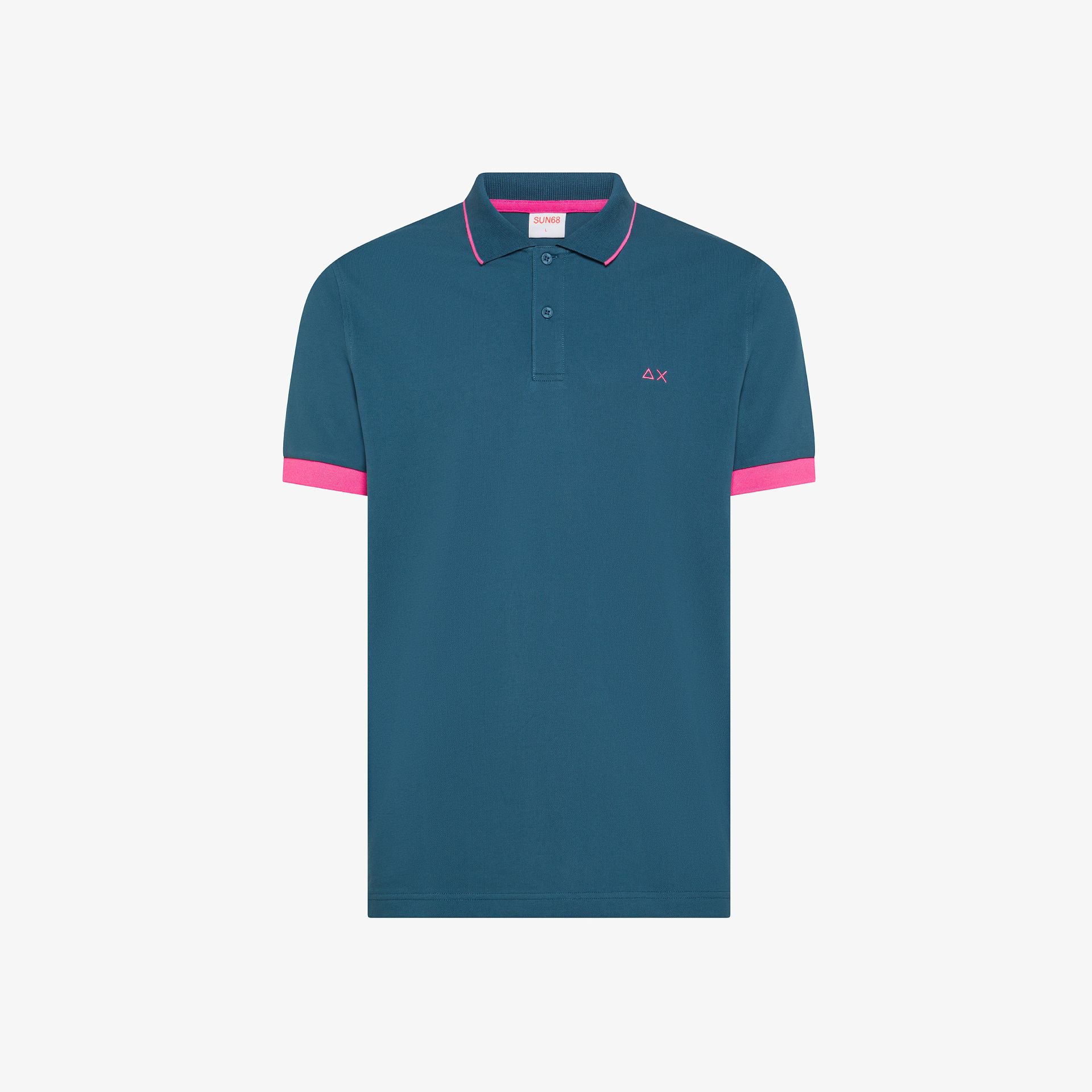 SUN68 – POLO SMALL STRIPE ON COLLAR FLUO AVIO
