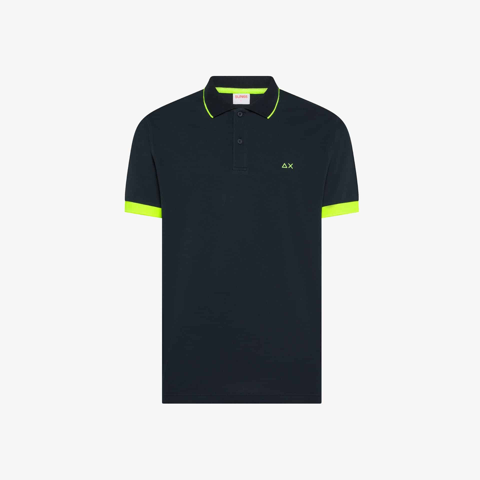 SUN68 – POLO SMALL STRIPE ON COLLAR FLUO NAVY